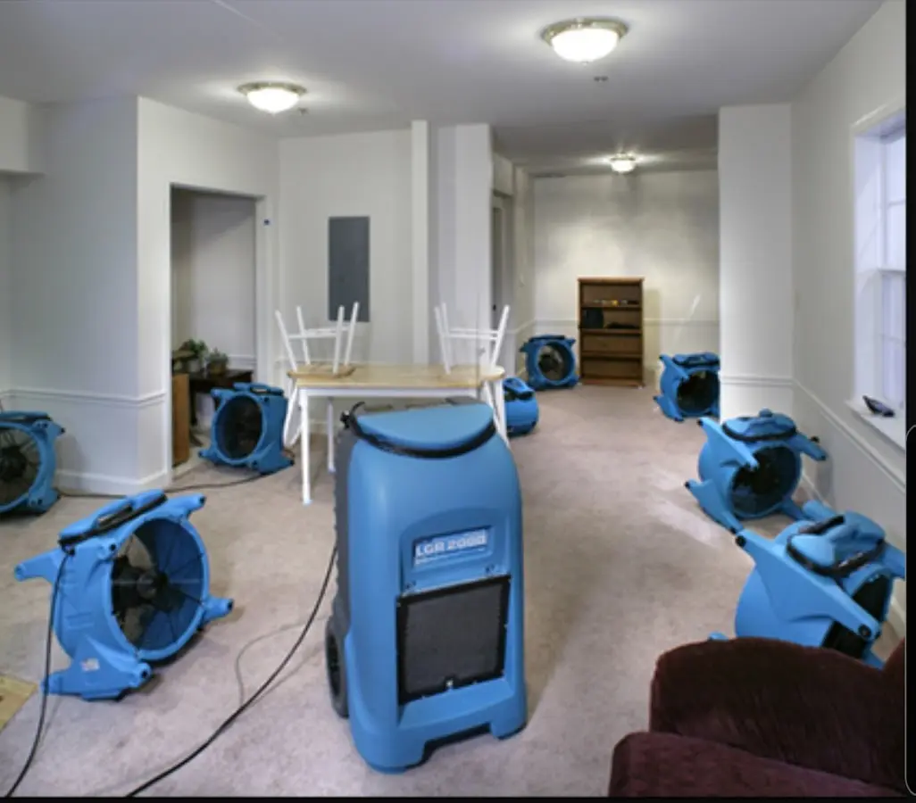 Air movers and dehumidifier setup for Water Damage Restoration in Tualatin