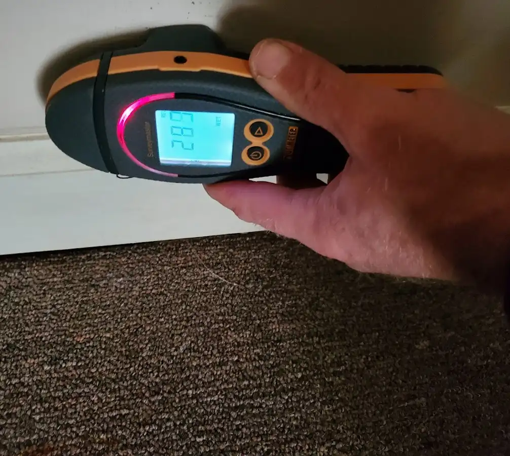 Moisture detection at baseboard during Storm Damage Restoration in Tualatin